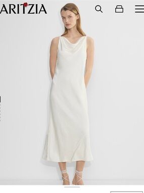 Aritzia Ivory Satin Cowl-Neck Slip Dress